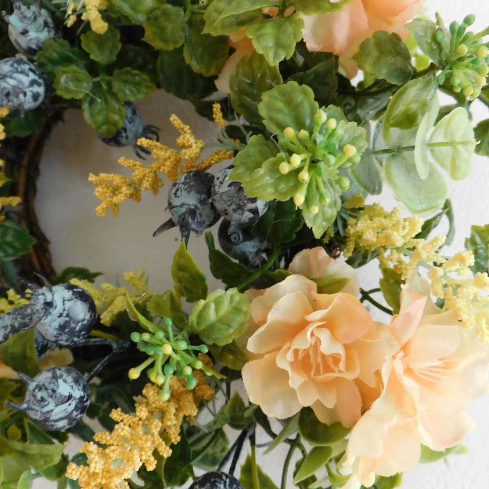 Peach Blossom Blueberry Candle Wreath, Cabinet Door,‎ Pantry Door, Kitchen Decor